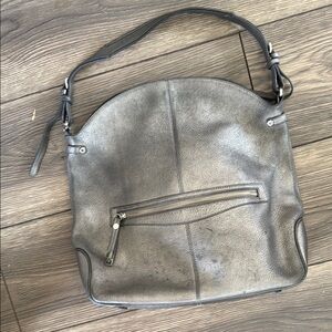 Monsac Gray Leather Shoulder Bag